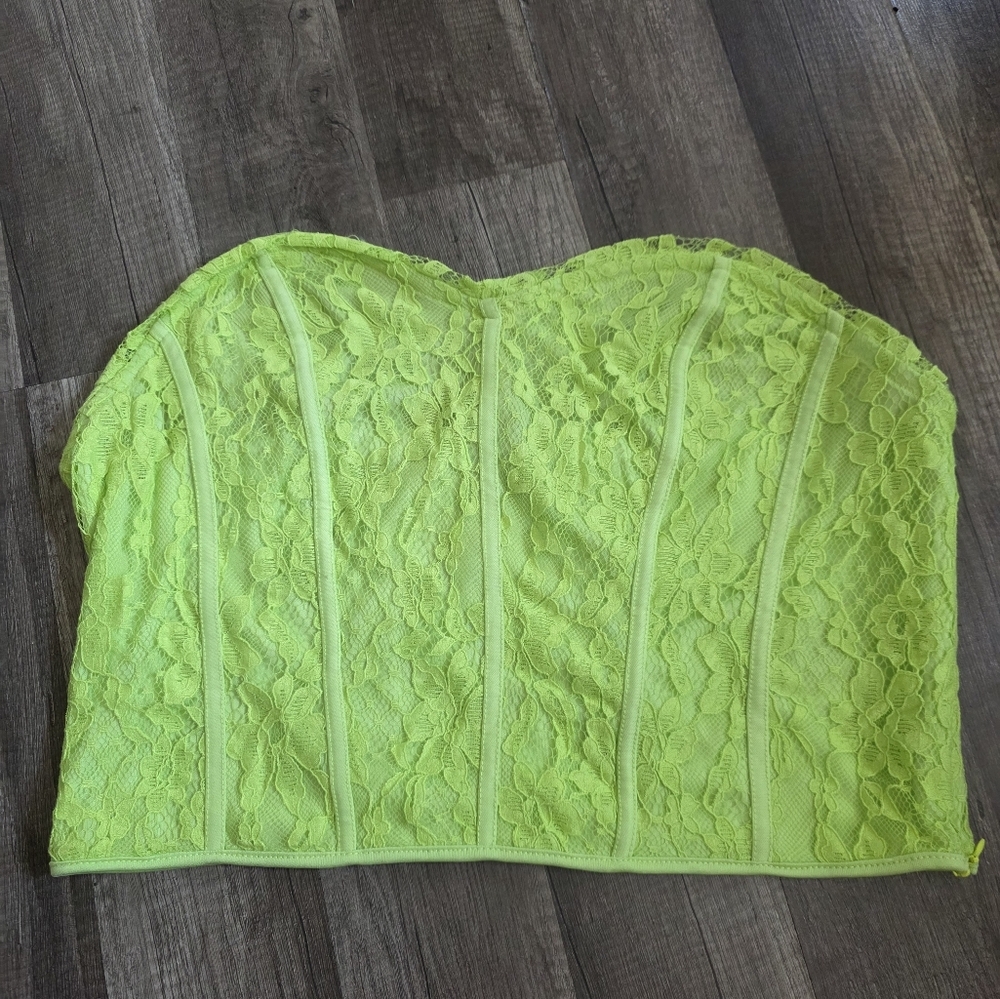 Nwot SOMETHING NEW lime Green Bustier Top Corset Lace Tube XL Mc Queen Y2k New - Picture 3 of 10